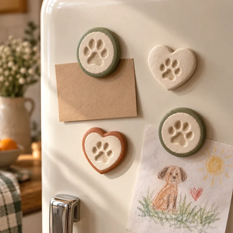 Set of clay paw print fridge magnets
